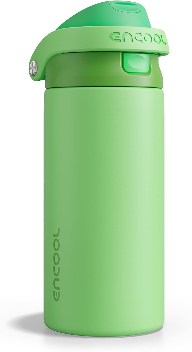 ENCOOL Leakproof Insulated Water Bottle with Straw Dual-Sip Water Bottle Bag-Safe Design for Work, Commute &amp; Gym – Keeps Drinks Cold All Day, 18 oz, Algae Green - $14.99