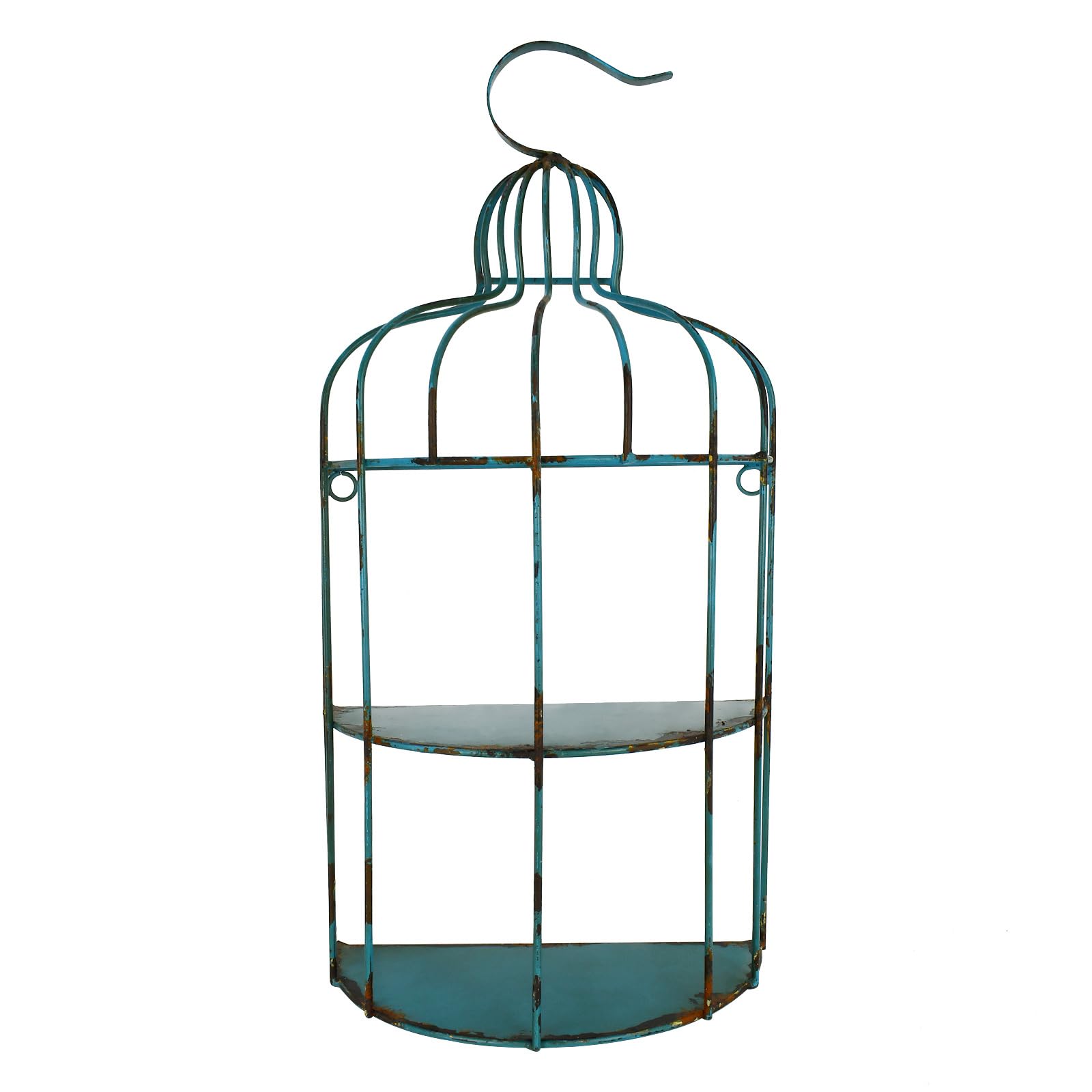 Veclotch Metal Birdcage Hanging Shelf for Wall,Decorative Wall Display Shelves 2 Tiers Distressed Rustic Bird Cage Floating Shelf Indoor Outdoor