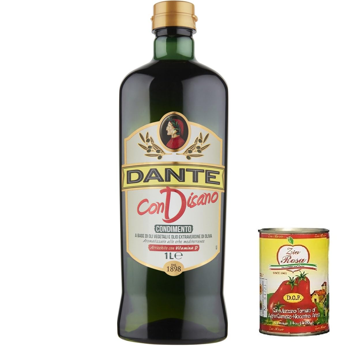 3x Dante Condisano, Mischung aus Pflanzenölen und nativem Olivenöl extra, angereichert mit Vitamin D. 1000ml + Zia Rosa DOP Pomodoro San Marzano Dose von 400g
