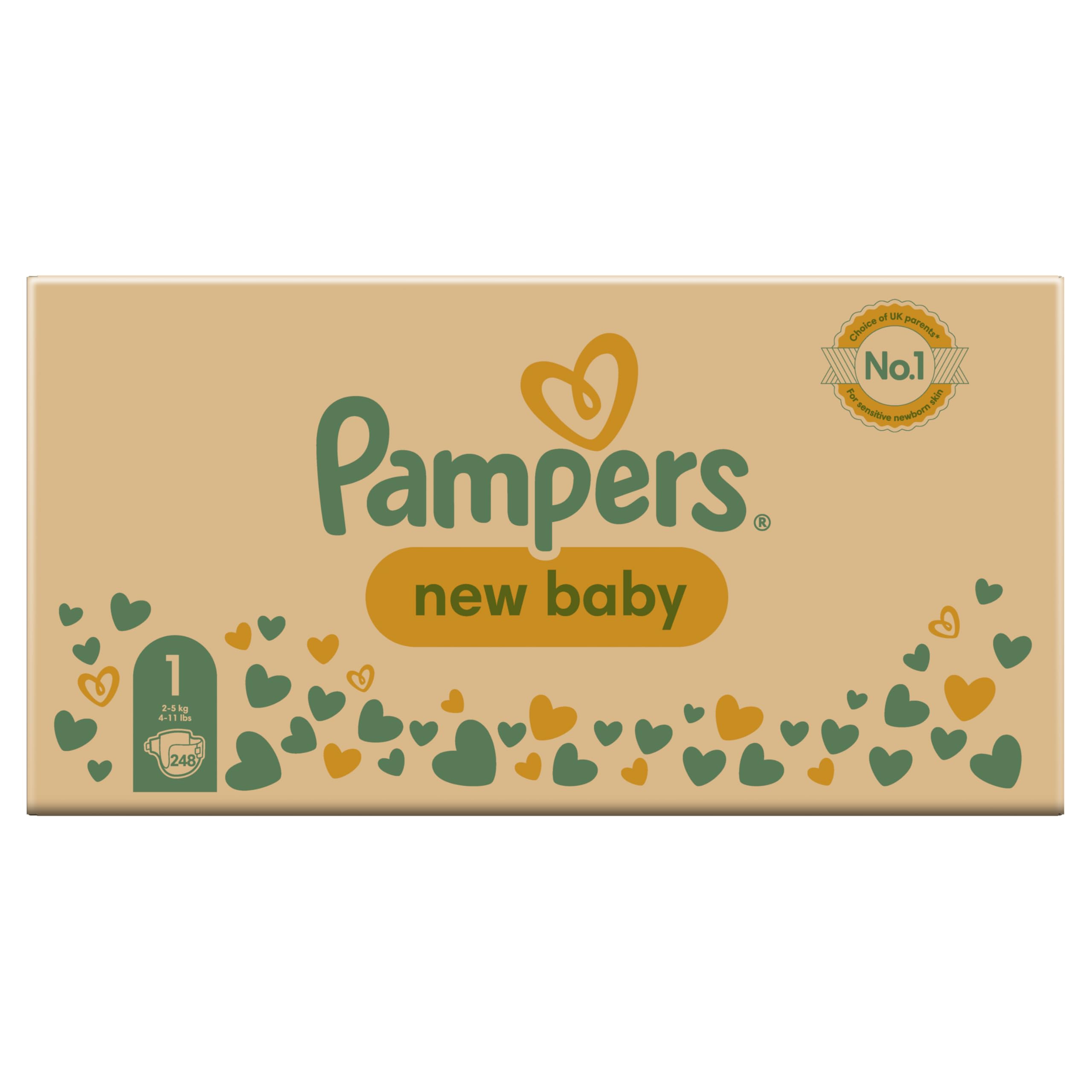 Pampers Baby Windeln Größe 1 (2-5kg), New Baby, 248 Windeln, monatliche Sparpackung, Pampers #1 Schutz für empfindliche Neugeborenenhaut