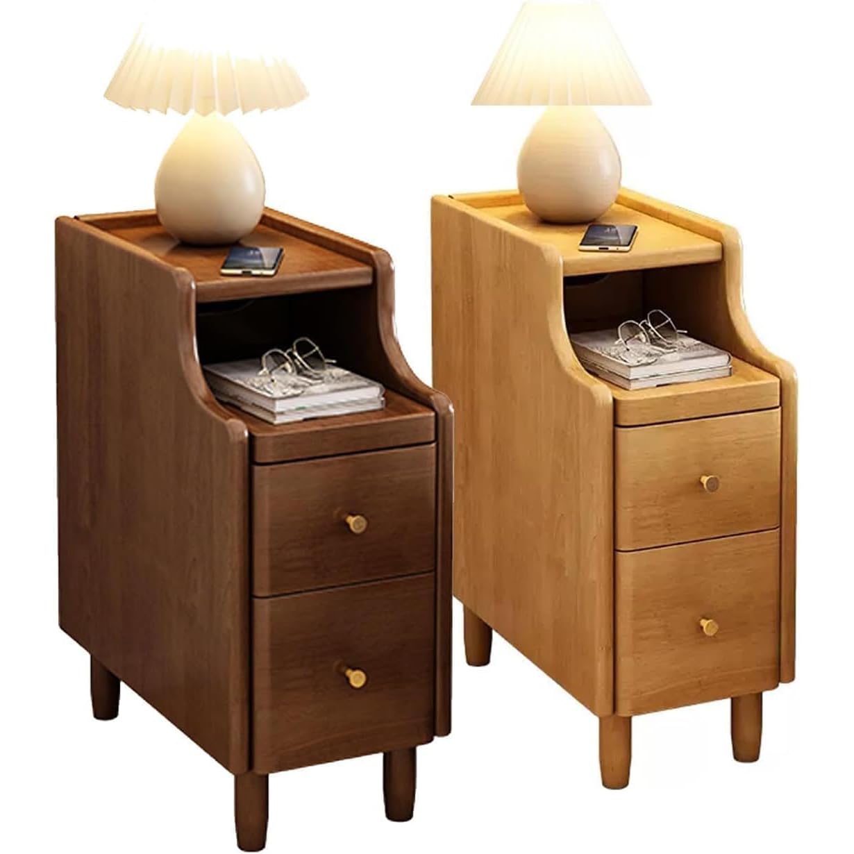 DLLDQBD Bedside Chest Narrow Nightstand Tall Narrow Bedside Table With Drawers Tall Bedside Cabinet Set Bedroom Side Table End Tables(Size:25x40x50cm(10x16x20inch),Color:Brown+Natural)