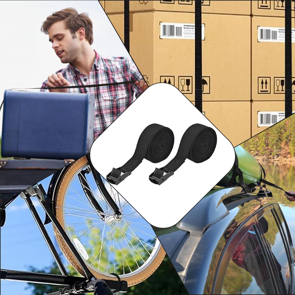 4 Pack Short Ratchet Straps, 2m Adjustable Tie Down Straps with Metal Buckle, Mini Lashing Straps for Bike Rack, Motorcycle, Luggage & Cargo (2m) — view 5