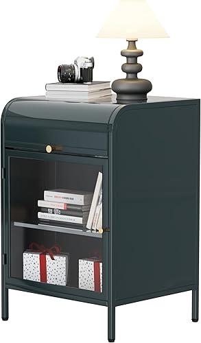 Mesas auxiliares modernas de metal, mesas auxiliares con puerta de cristal, mesitas de noche de 2 niveles con estantes de almacenamiento, mesa de disponible en Yaxa Colombia