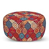 Ambesonne Moroccan Ottoman Pouf, Oriental Wavy Curvy Pattern with Spring Nature Inspired Retro Style...