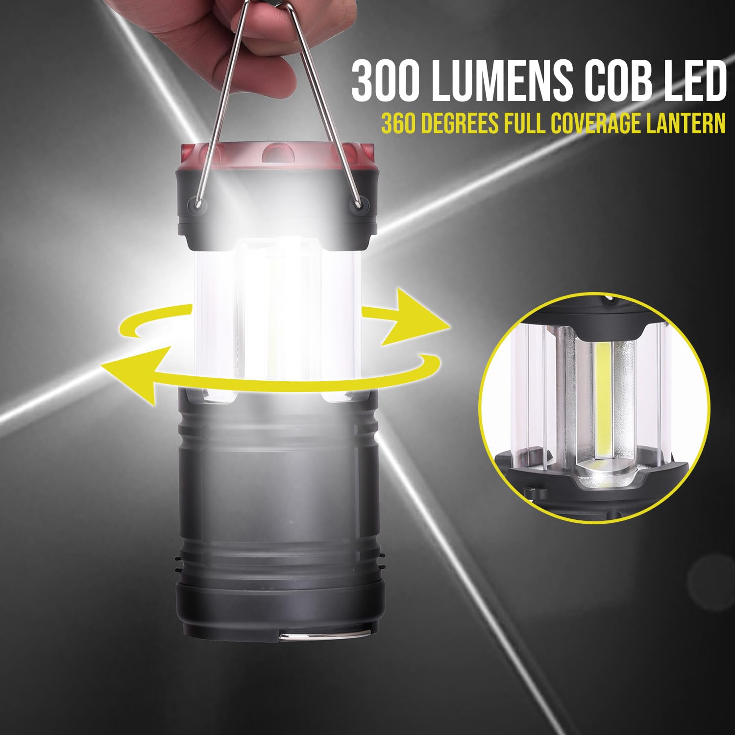 Lichamp Confezione da 2 lanterne da campeggio a LED, alimentate a batteria, torcia COB per interruzioni di corrente, forniture da campeggio e forniture per uragani domestici, H2BK