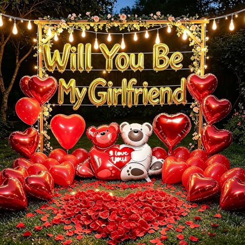 Image of Will You Be My Girlfriend Balloon Set,Romantic Proposal Decoration