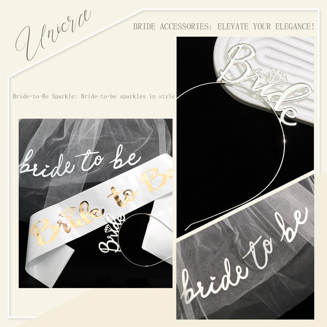 AOREAS Bachelorette Party Accessories Set 3 Piece Bride to be Sash and Headband wedding Veil for Bridal Shower Decorations To Be Gifts Wedding