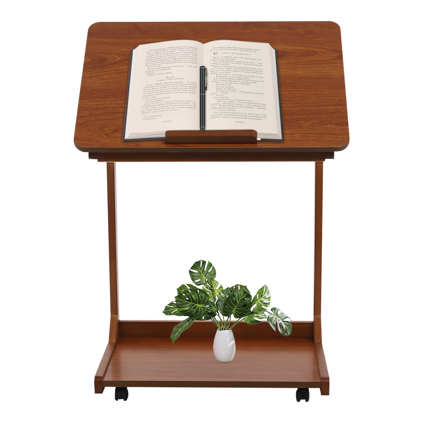 Mesa auxiliar plegable en forma de C, mesita de noche, sofá, mesita auxiliar, mesa auxiliar para sofá, cama y oficina (nogal)