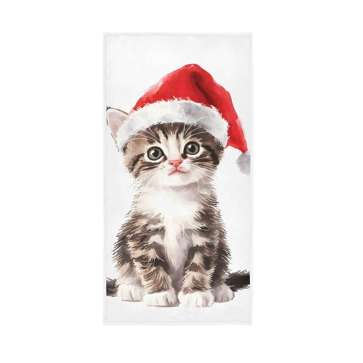 HUYGD Cute Kitten in A Santa Hat Hand Towel, 15 x 30 Inches, Soft Highly Absorbent Towels for Bathroom Gym Hotel