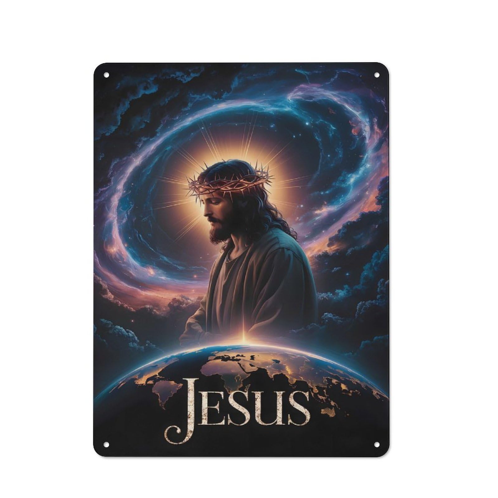 Junmoney Style-15 Tin Wall Plaque 40X30cm With Jesus Christ With Crown Of Thorns For Garage Wall, For People Furnishing A Garage, For Retro Home Interiors