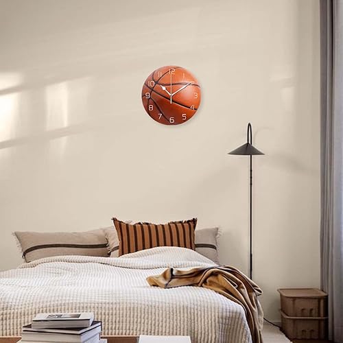 Miniatura 2 de Reloj de pared silencioso sin tictac, con diseño de baloncesto, funciona con pilas, reloj de pared redondo de 13.4 x 13.4 pulgadas para decoración