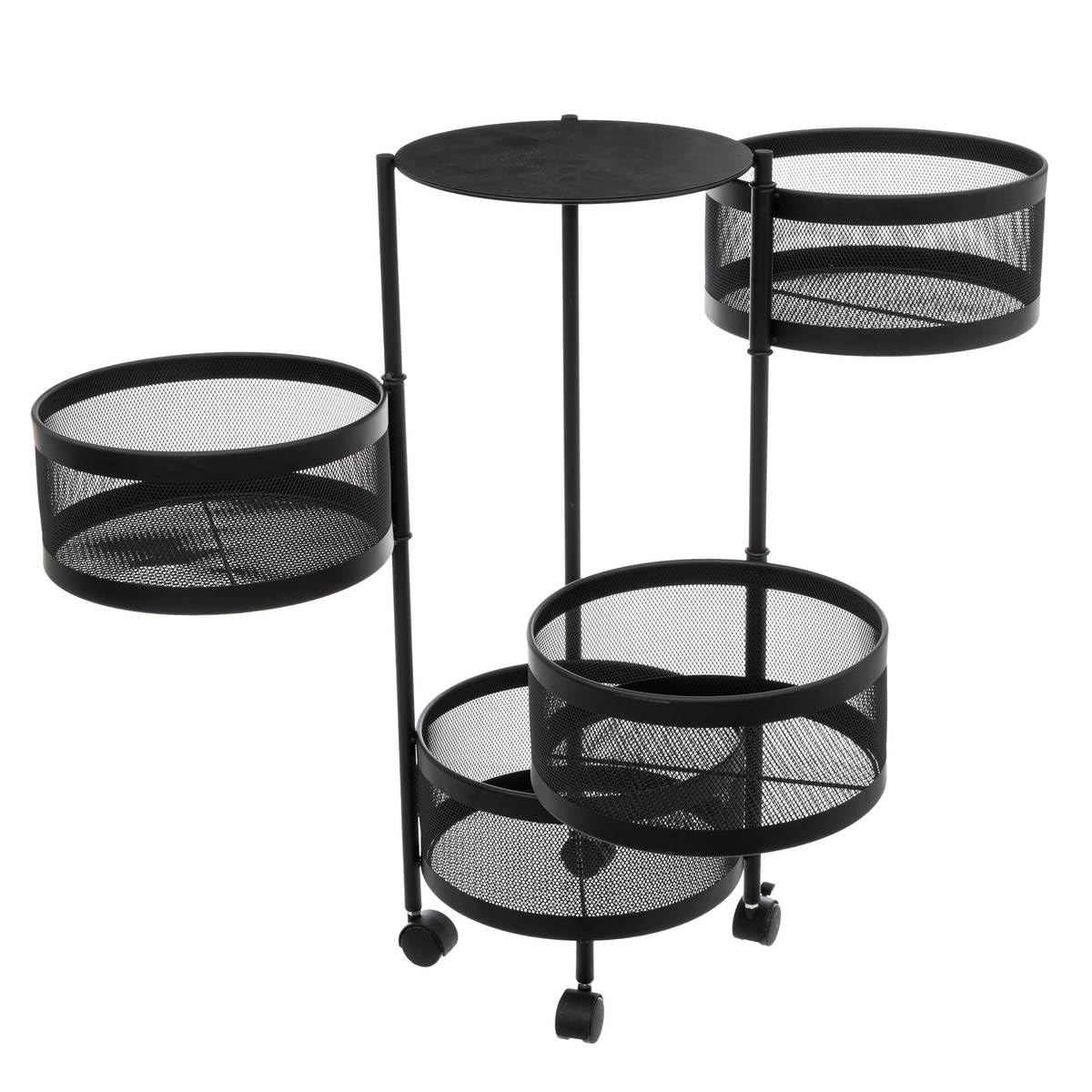 Five - Reserva de Cocina con 4 cestas giratorias sobre Ruedas de Metal Negro 76 cm de Altura