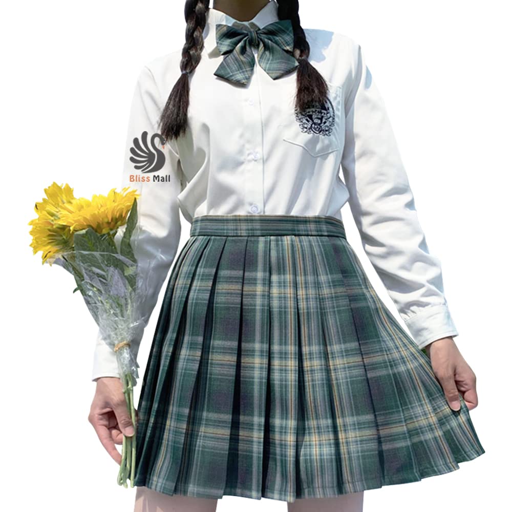 Amazon.co.jp: [Blissmall] プリーツスカート ワイシャツ リボン 3点