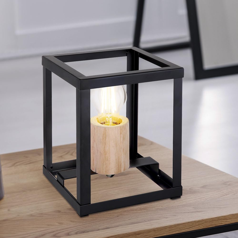 Design Beistell Schreib Nacht Tisch Leuchte Wohn Zimmer Beleuchtung Lese Lampe Holz schwarz-matt