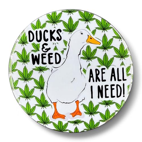 420 Funny Duck Pinback Button, Handmade Stoner Poultry Accessories, 2.25 or 3.5