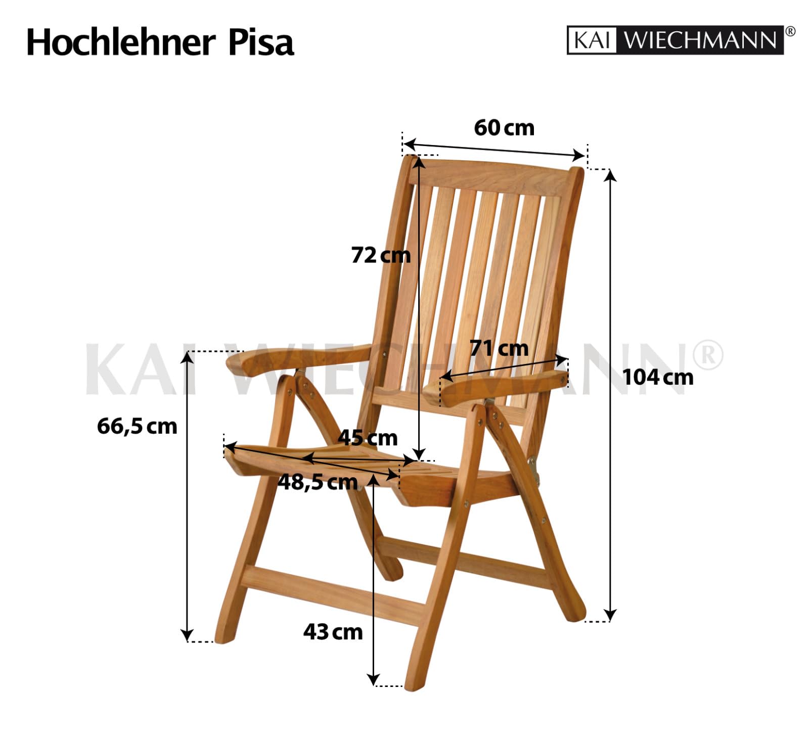 Kai Wiechmann Hochlehner Pisa Teak-Holz für Garten wetterfest klappbar verstellbar