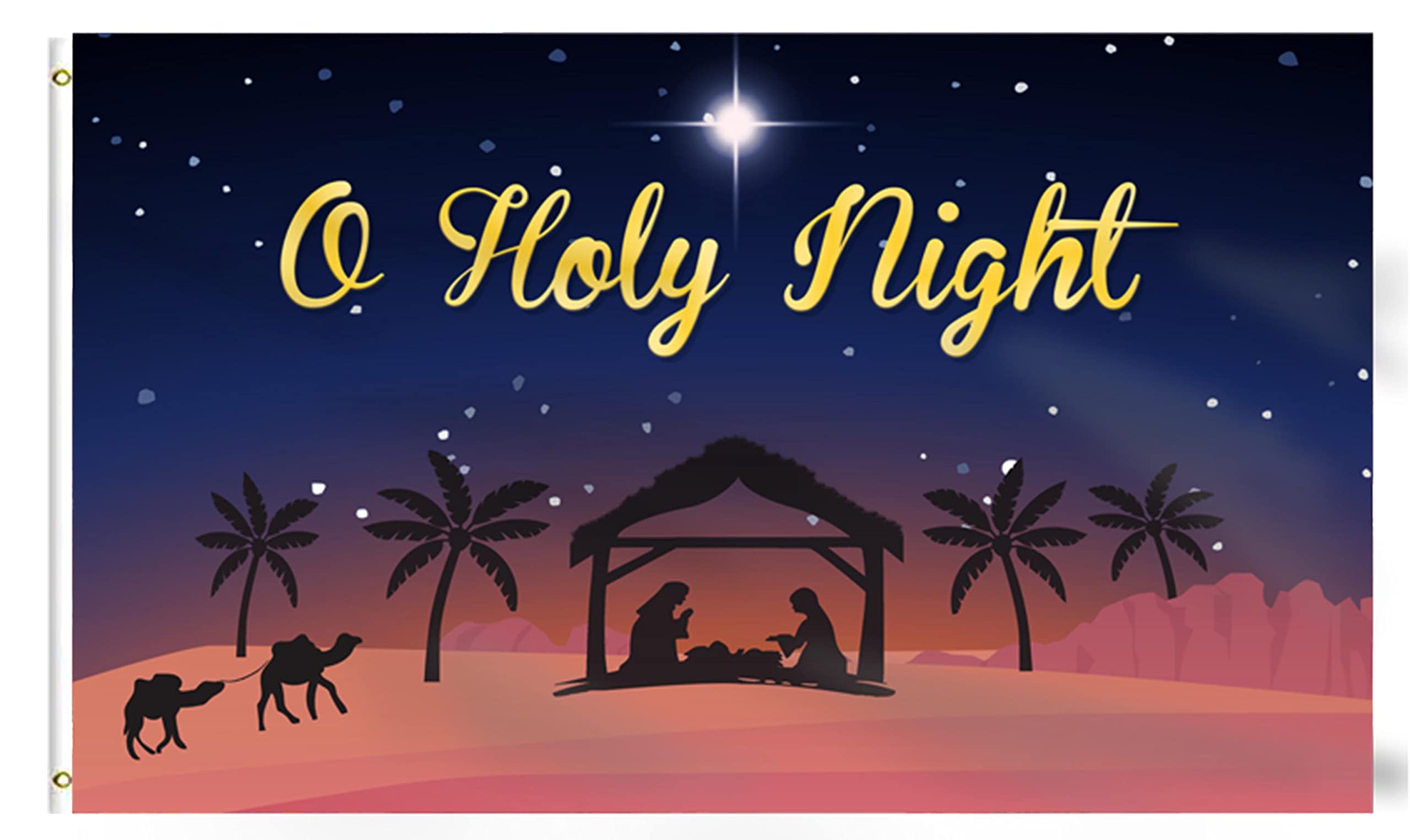 HHERCICIM O Holy Night Christmas Nativity Scene Flag 3x5 Ft, Christmas Story Jesus Flag Large Merry Christmas House Flag for Outside Winter Flag Seasonal Holiday Party Polyester Outdoor Decor with