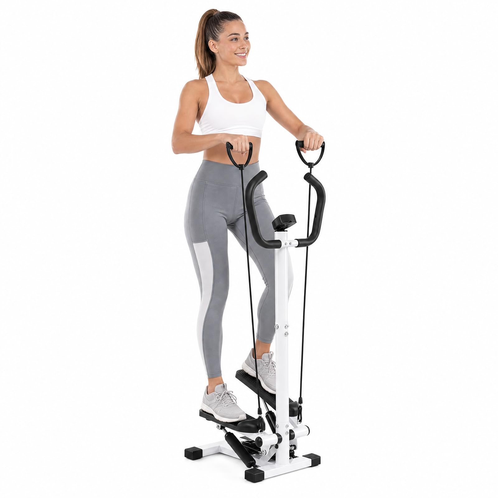 KOMFOTTEU Stepper Fitness con Bande di Resistenza, Step da Scale | Twister con Manubrio e Schermo LCD, Intensità Regolabile, per Esercizio Aerobico, Compatto e Salvaspazio per Casa, Palestra