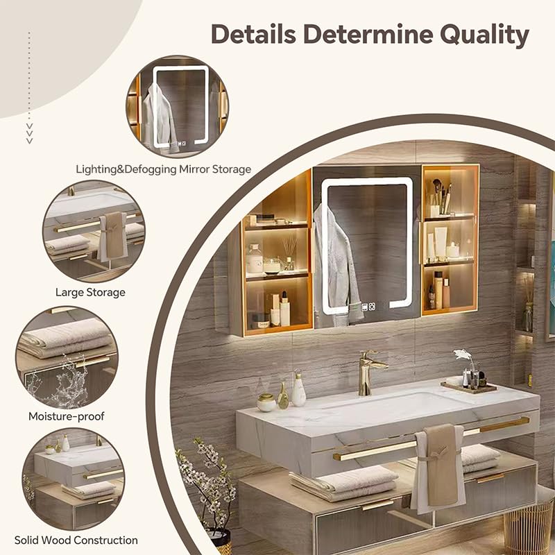 Armadietto da bagno moderno con specchio antiappannamento a LED, montaggio a parete, doppio lavabo, design Sk & Functal per spazi contemporanei