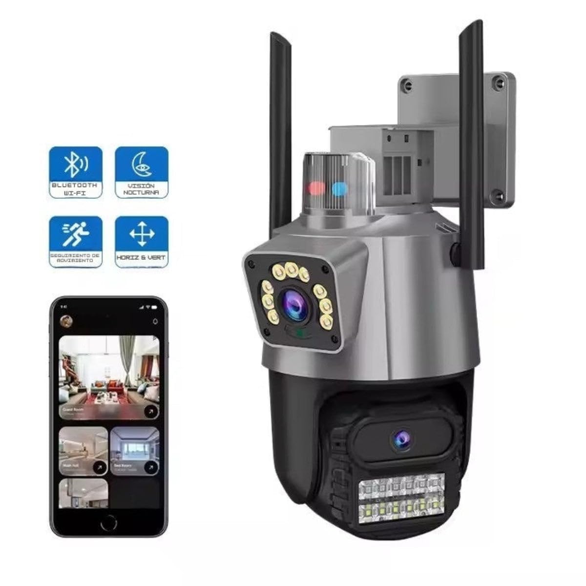Cámara de Videovigilancia IP Xionmai JT-9687PRO con Enlace de Bola, 3MP, Visión Nocturna, Rotación Horizontal y Vertical, Alarma, Almacenamiento hasta 128GB, Monitoreo Remoto, Impermeable IP66