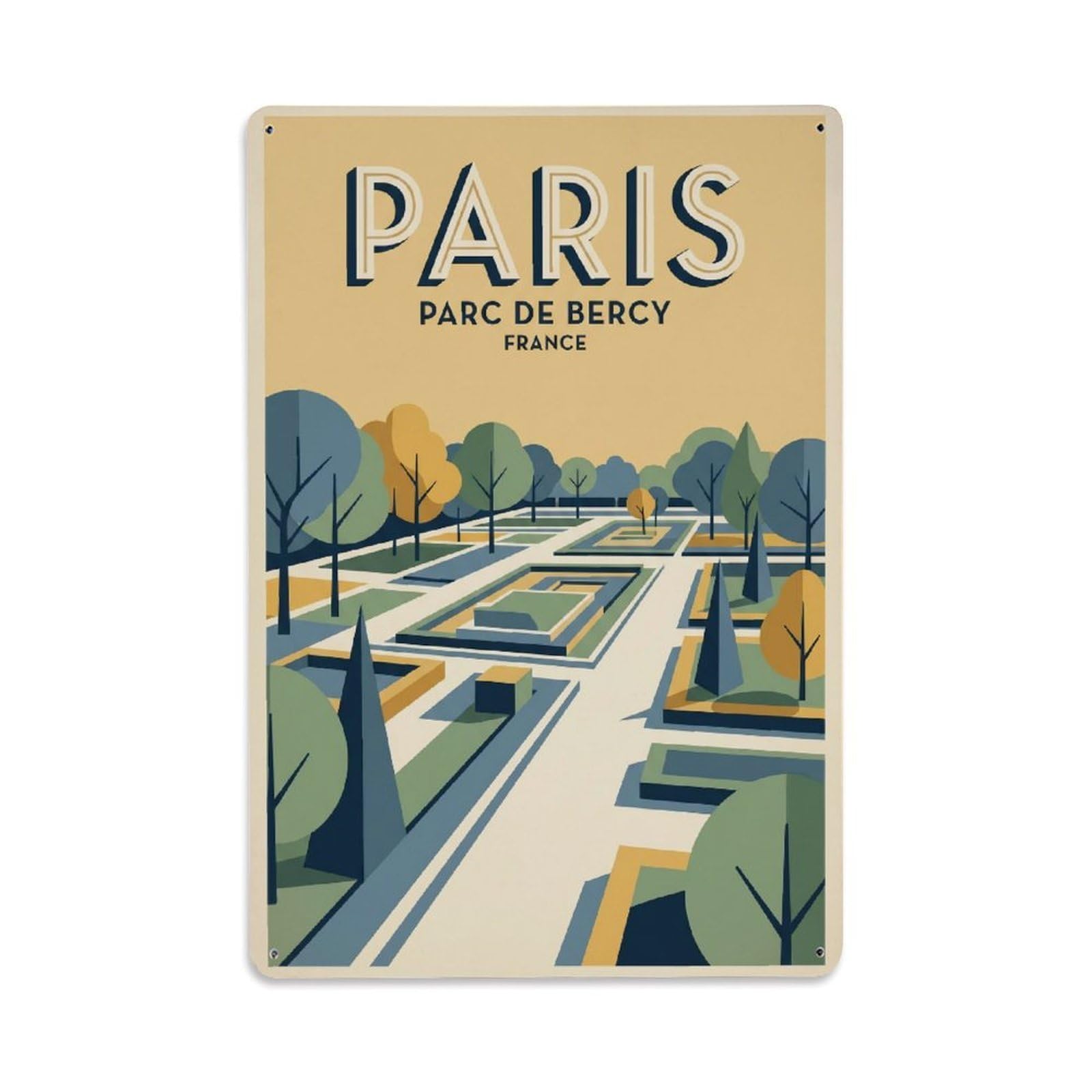 Vintage Travel Paris Parc De Bercy Garden Clean France Metal Tin Sign Plaque Wall Decor for Cafe, Club Bar, Office, Home Garden Metal Poster 8x12Inch