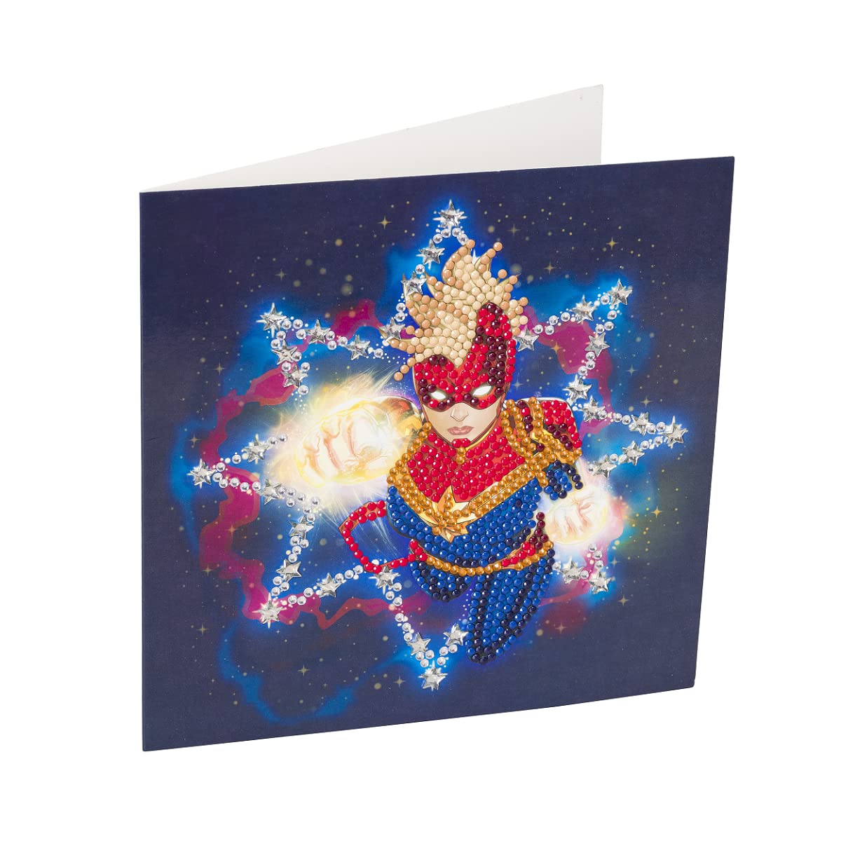 Craft Buddy STC Stores DIY Crystal Diamond Painting Birthday Greeting Card Kit (Captain Marvel - 18cm x 18cm - Marvel Collection)