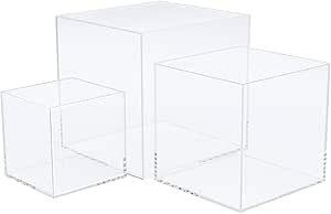 Cliselda 3pcs Clear Acrylic Display Boxes, Acrylic Cube Stand Risers Plastic Square Containers, Decorative Acrylic Storage Boxes for Collectibles,Wedding, Party, Treats, Jewelry ( Box without Lid )