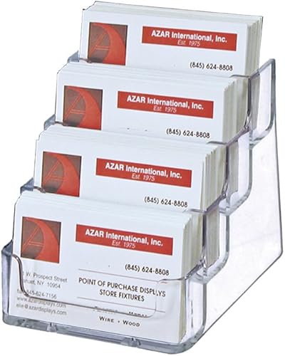 Azar Displays 252004 - Tarjetero de bolsillo de 4 niveles, soporte para tarjetas de visita de acrílico transparente duradero para escritorio,