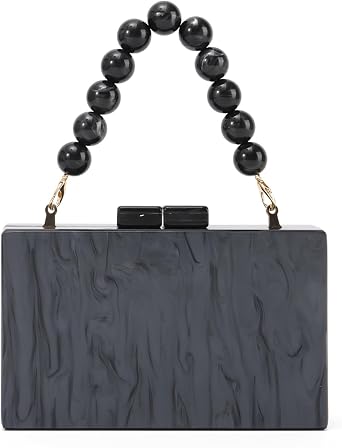 Oweisong Women Acrylic Clutch Purse Formal Wedding Evening Handbag Marble Party Shoulder Crossbody Bag with Bead Chain