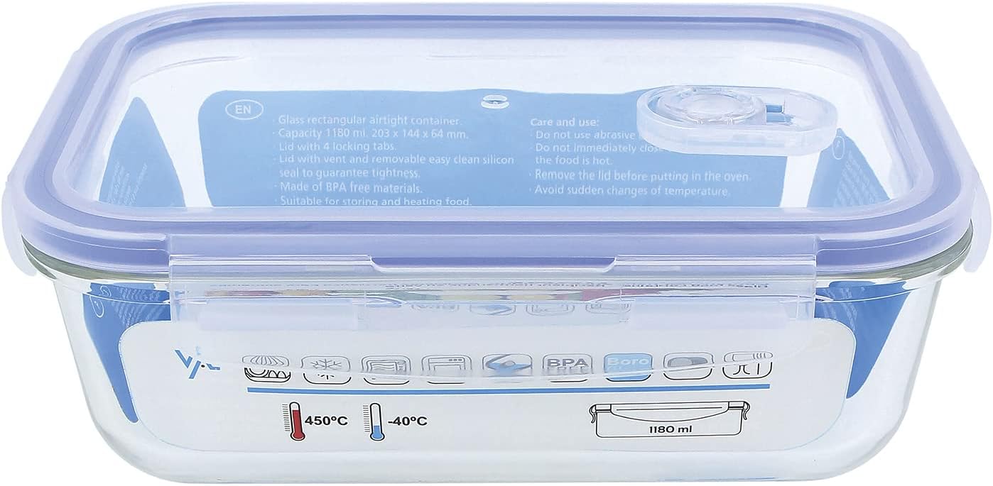 Amig - Airtight Food Container Mod.300 | Glass Container Suitable for Microwave, Oven, Freezer and Dishwasher | Easy to Clean | Anti-Odors | Capacity: 840 ml