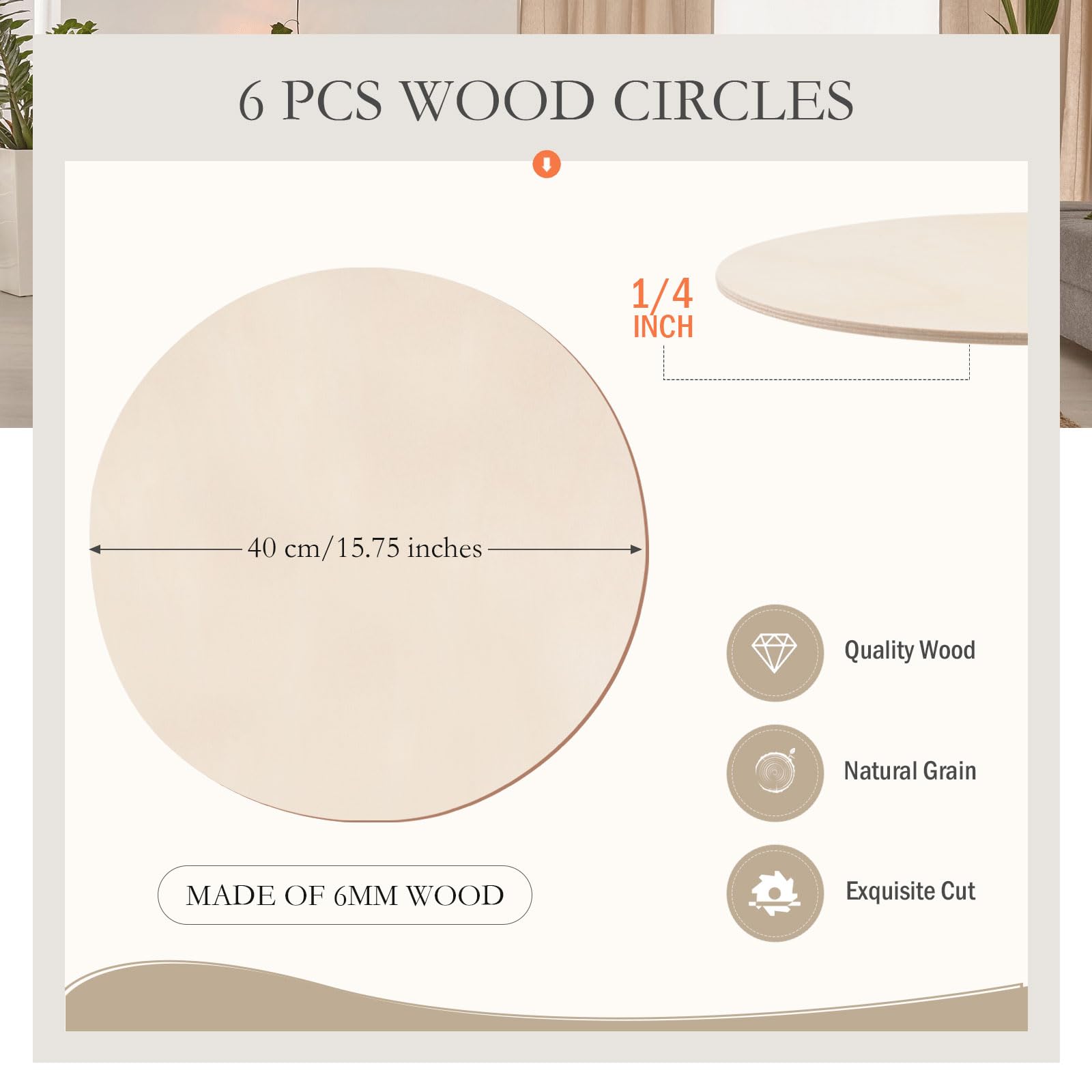 AWIZOM 6 Stück 40,6 cm Holzkreise, 0,6 cm dick, unlackiert, runde