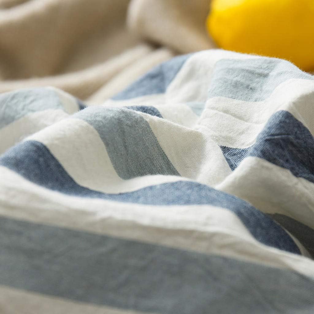 100% Organic Washed Cotton Flat Sheet Simple Style Bedding - Ultra Soft and Easy Care(Queen, Ocean Blue Stripe)