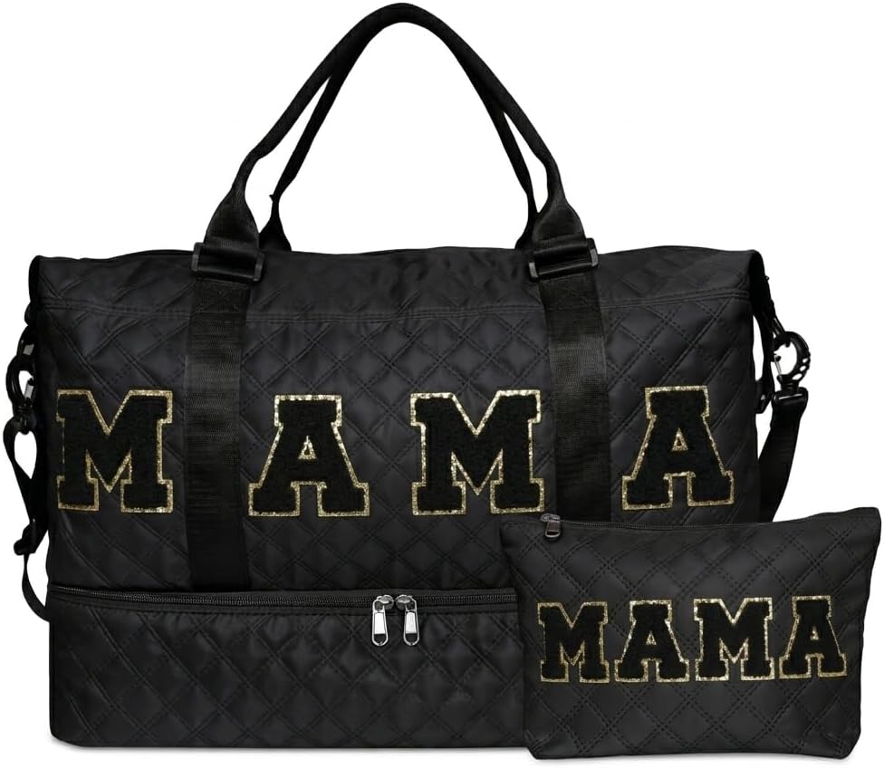 MAMA Hospital Bag For Women Labor Delivery Pregnancy Maternity Travel Duffle Bag with Shoe Compartment for Mom Mommy (Extra Large, black)