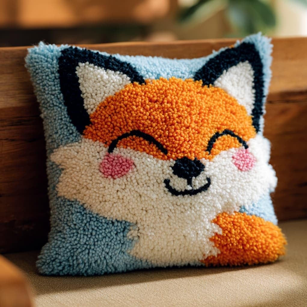 WallustrioaW Latch Hook Cushion Kits,Animal Little Fox