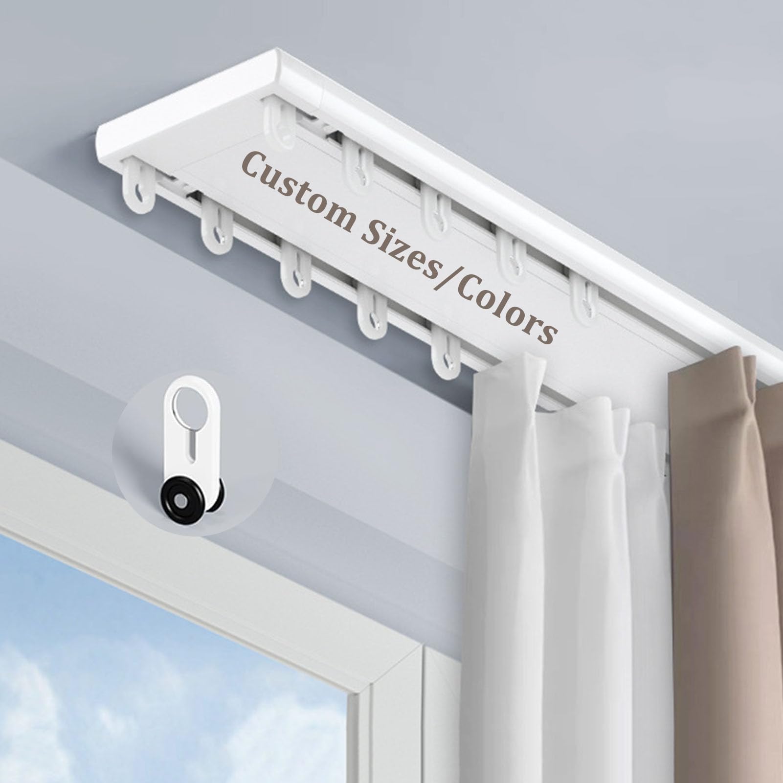 Generico Binario per Tende Doppio su Misura, Sistema di Binari per Tende da Soffitto Beige, in Alluminio con Rulli Silenziosi,per Tende Divisorie,Camere da Letto,Porte Scorrevoli