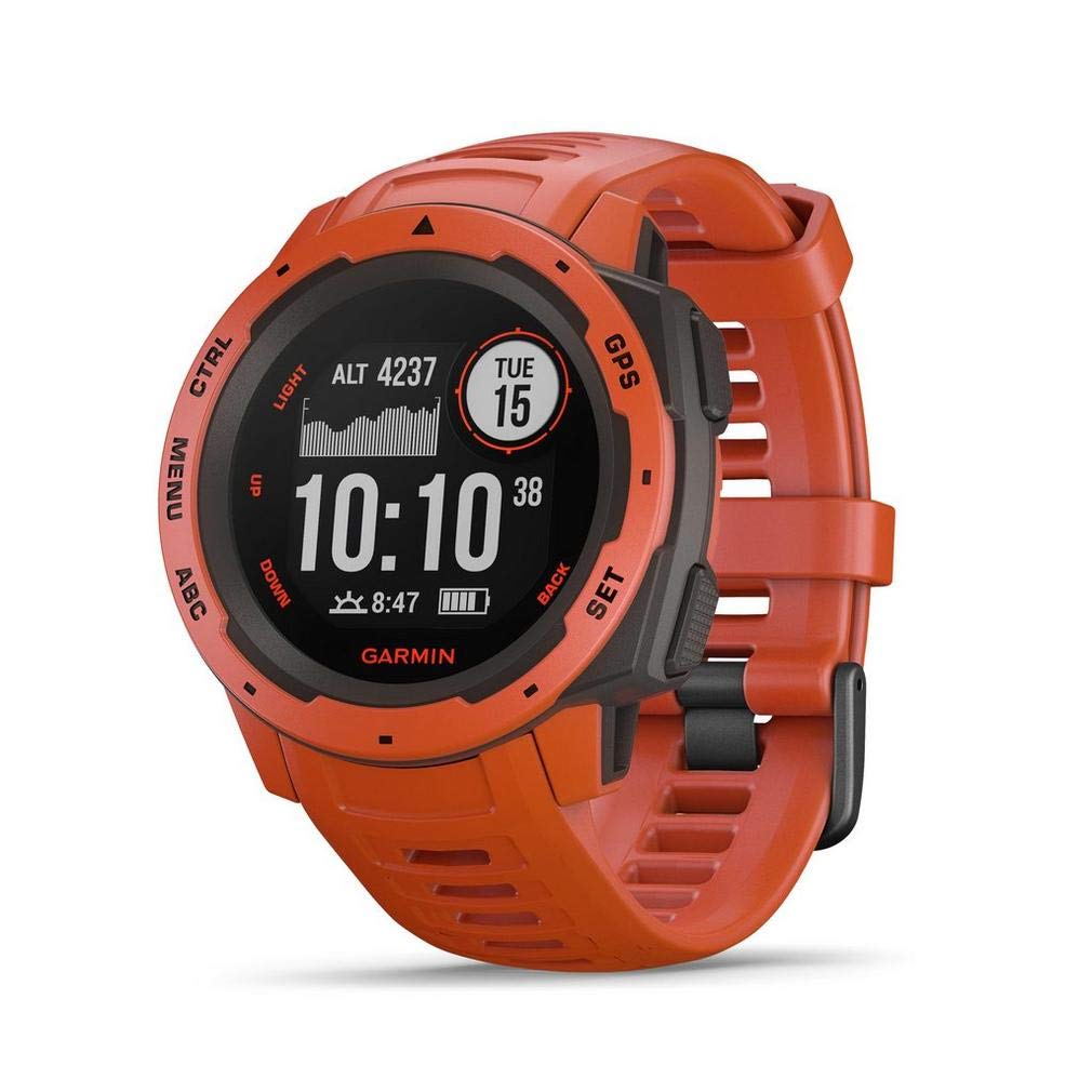 Garmin Instinct, Rugged Outdoor Watch with Gps, features Glonass and Galileo, Heart Rate Monitoring and 3-Axis Compass, Red