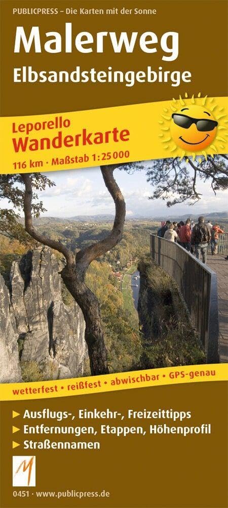 Malerweg Elbe Sandstone Mountains Mo: Leporello Wanderkarte mit Ausflugszielen, Einkehr- & Freizeittipps, wetterfest, reissfest, abwischbar, GPS-genau. 1:25 000