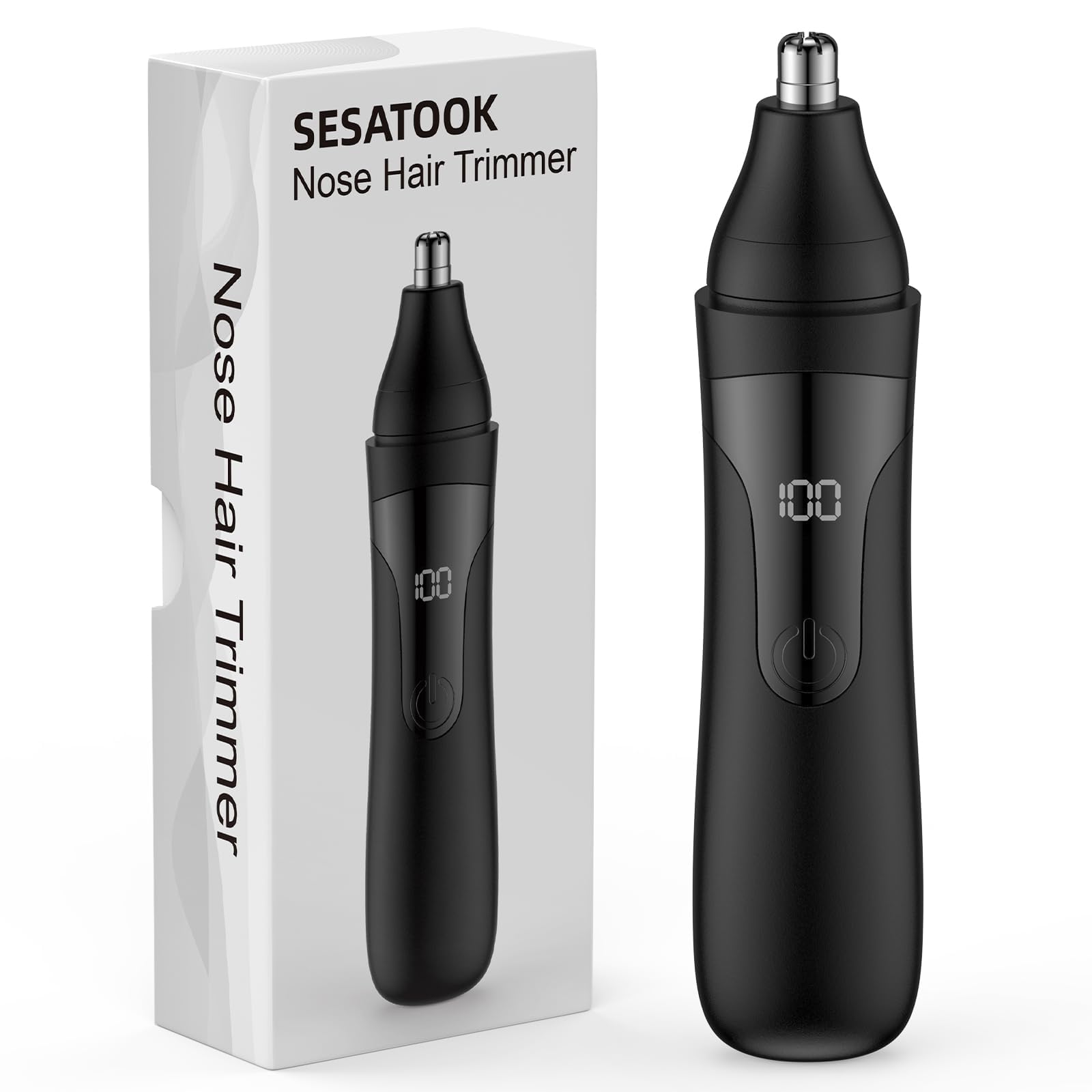 Nose Hair Trimmer, Rechargeable Professional Painless Nose Trimmer for Ear and Eyebrow, with Dual Edge Blades Easy Cleaning and Washing Black