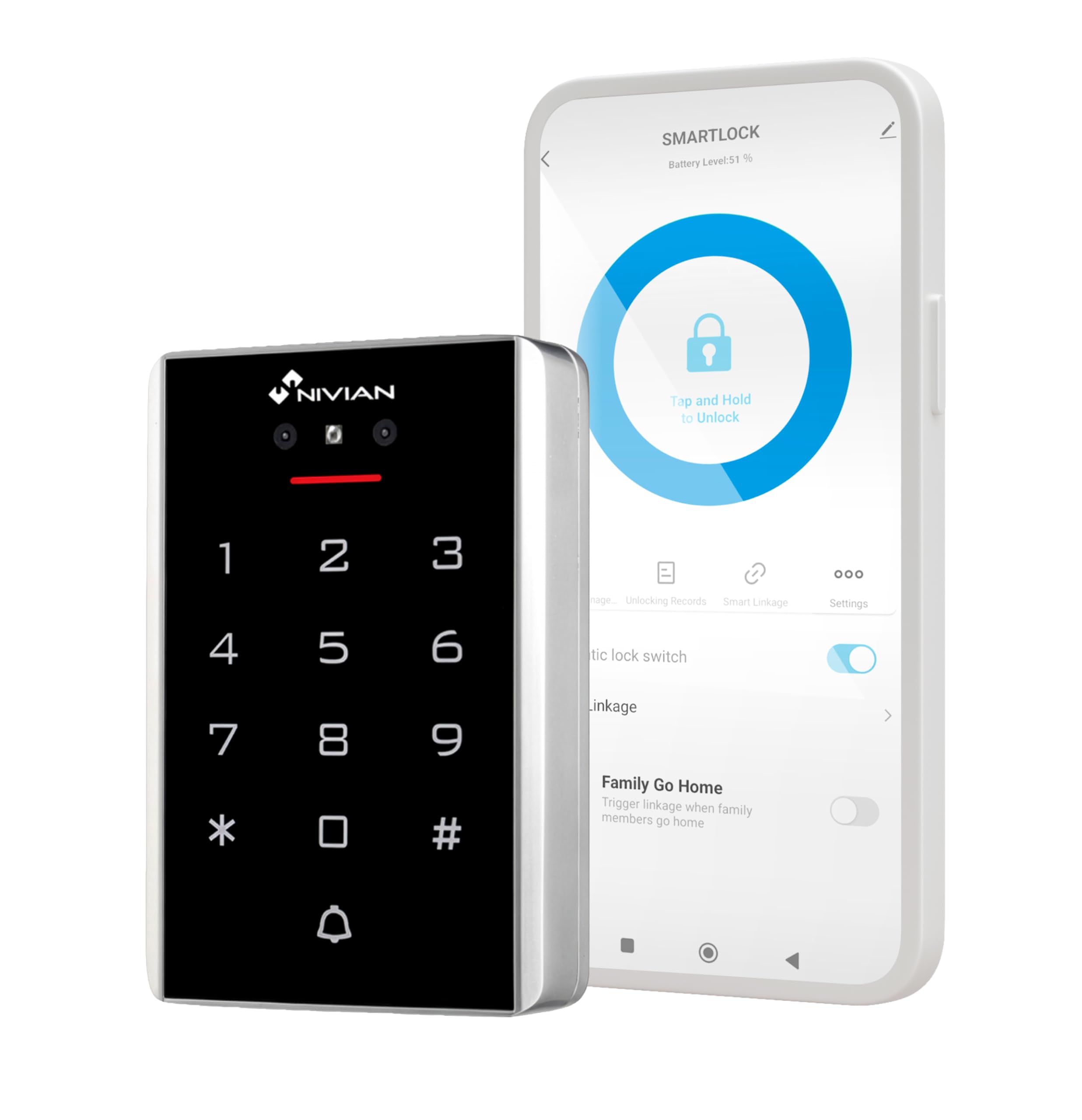 Contrôle d'accès Intelligent avec Reconnaissance faciale, Clavier PIN, Carte RFID et Application WiFi - 2000 utilisateurs, IP68 extérieur, Gestion à Distance Tuya Smart, Codes temporaires NIVIAN