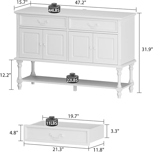 Miniatura 2 de ECACAD Armario moderno de almacenamiento de buffet con cajones, estantes y patas talladas, gabinete de consola de entrada para cocina, sala de