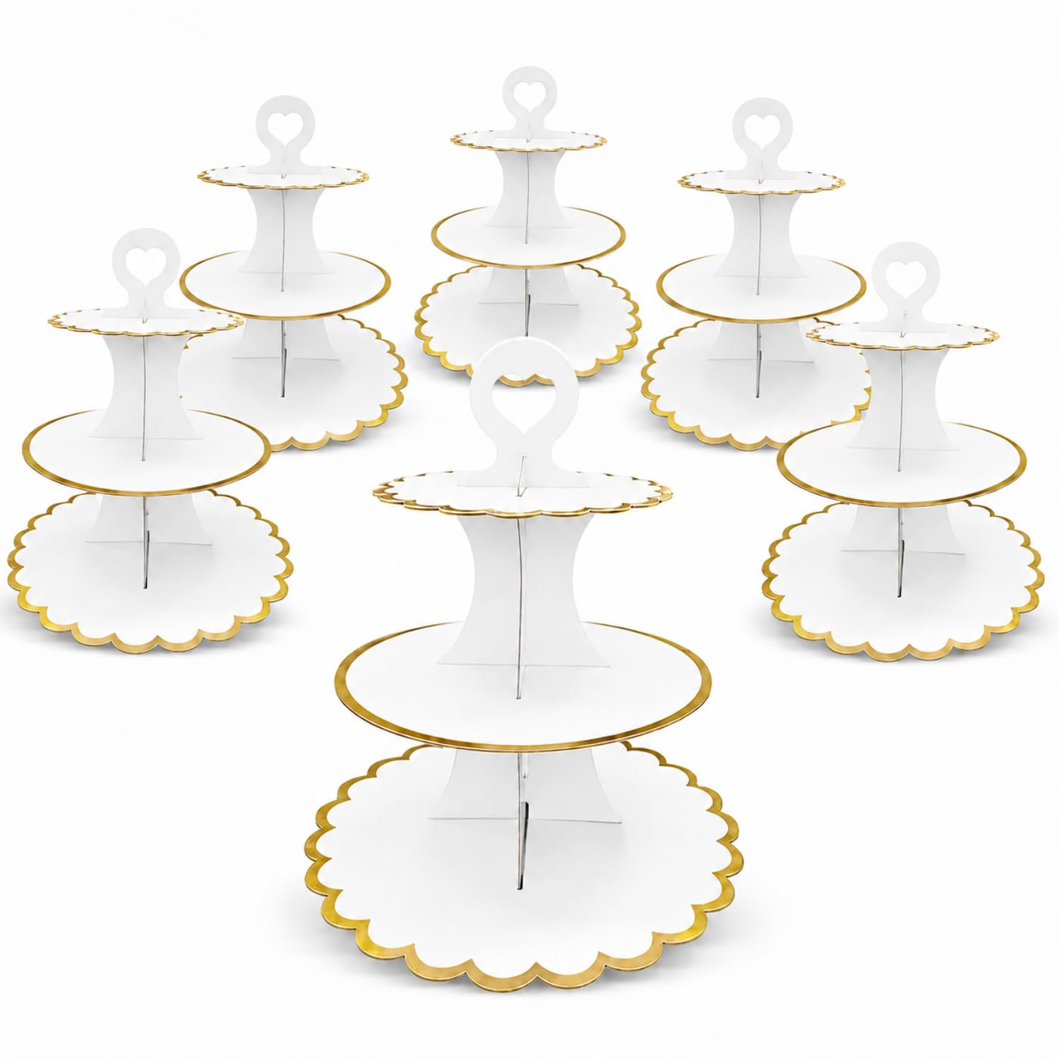 UKoosien 6 Pack White Cardboard Cupcake Stand 3 Tier, Afternoon Tea Stands for Fairy Cakes, Sandwiches, Desserts, Wedding, Baby Shower, Birthday Party & Dessert Table Display — image 1