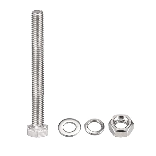 Miniatura 3 de uxcell Tornillos de cabeza hexagonal M6 x 2.559 in, tuercas, kits de arandelas planas y de bloqueo, pernos hexagonales de rosca completa de acero