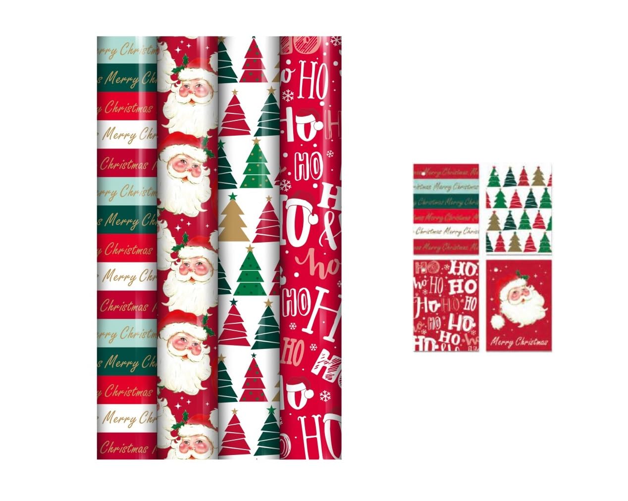 Christmas Gift wrapping paper rolls 4 x 4 Meter, Perfect to wrap up your gifts,In various christmas pattern (Contemporary with 20 tags) 24 PCS SET