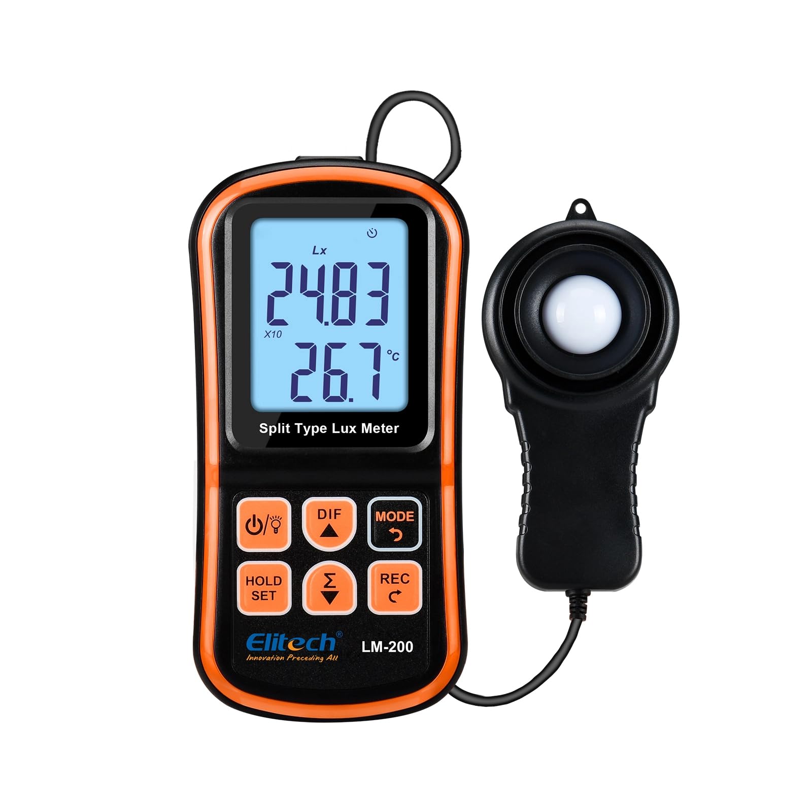 Elitech Misuratore di Luce Digitale Luxmetro Portatile con Display LCD, Portata 200.000 Lux, Misura della Temperatura LM-200