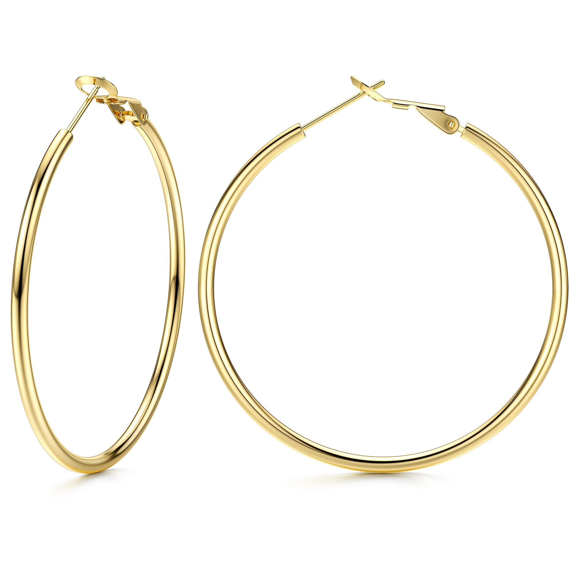 Diamday Pendiente Aro Para Mujer Hombre Plata de ley 925 Post Pendientes de Aro Pendientes Aros Grandes Hipoalergénicos bañados en Oro de 18K 20-70mm