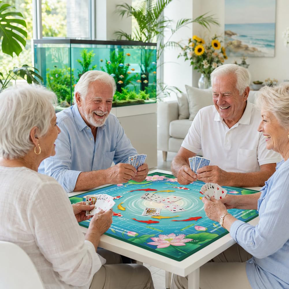 FINGERINSPIRE Tappetino portatile Mahjong con motivo pesce loto, con borsa per il trasporto, 80 x 80 cm, antiscivolo, antirumore, in stile cinese, adatto per giochi di carte
