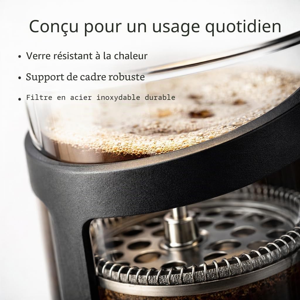 GLOW Classic Continental Cafetière noire 350 ml – Cafetière manuelle de qualité supérieure avec cafetière à piston en verre trempé résistant aux chocs et filtre à piston pour haricots moulus expresso