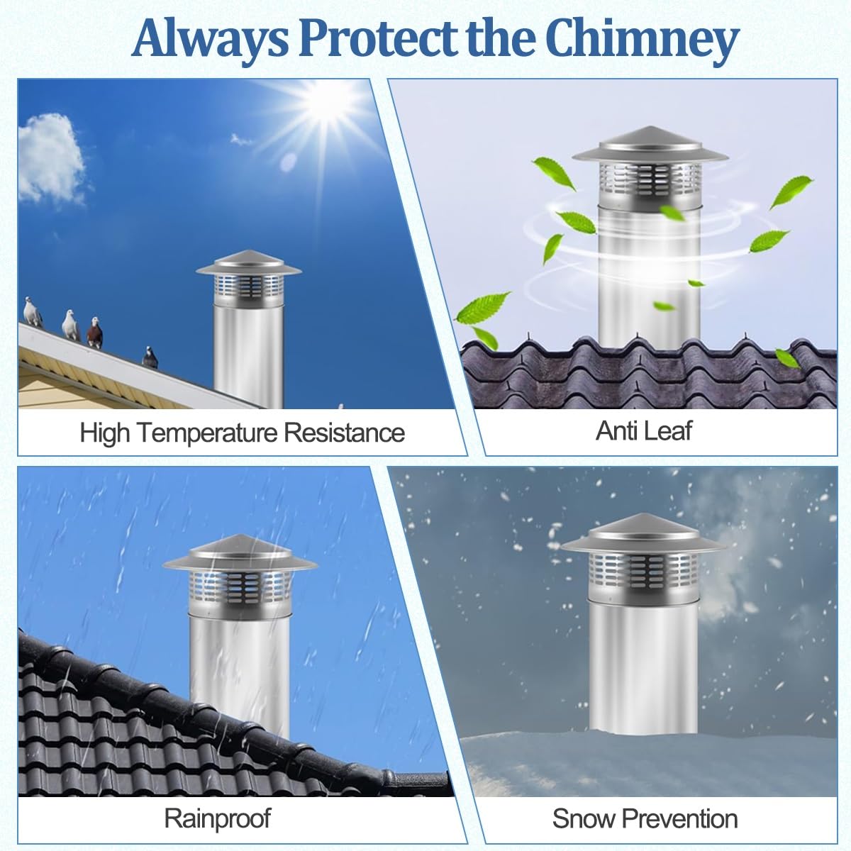 Sombreros para Chimeneas de Acero Inoxidable 304, Sombrerete Chimenea Antilluvia Redondo, Sombrero Chimenea, Caperuza Antipajaros para Conductos de Estufas y Chimeneas, Tapa de Escape(220mm/8.6in)