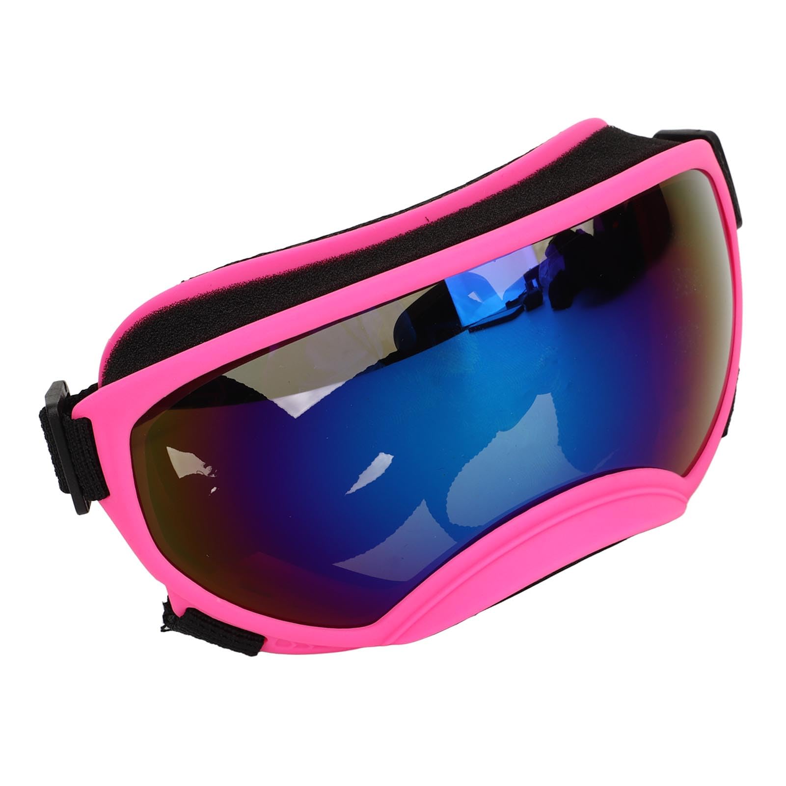 Large Dog Goggles, Adjustable Strap Pet Goggles Ultraviolet Proof Breathable Windproof Pink Frame for Travel (Blue Lens)