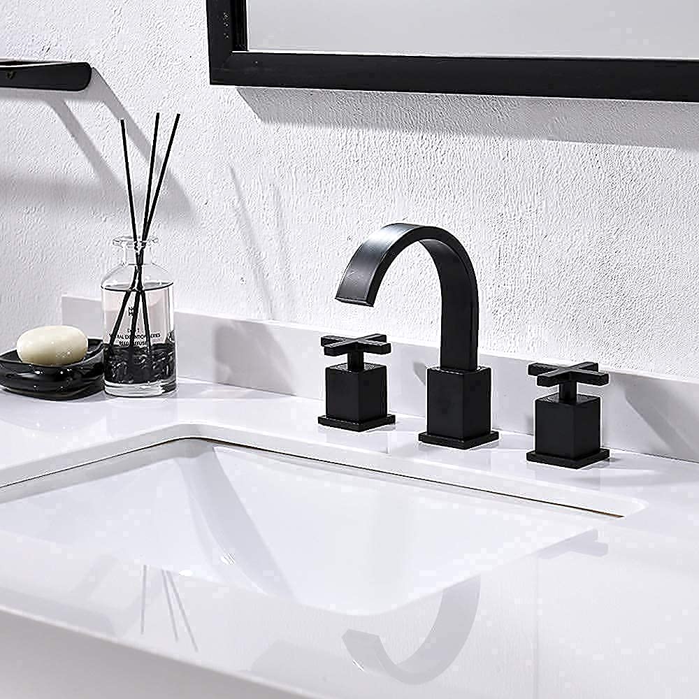 Rubinetto per lavabo a Due Maniglie da 8 Pollici con Scarico a Scomparsa e valvola, in Bronzo Anticato.
